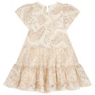 Girls Beige & Gold Lace Dress, 1, hi-res