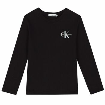 Boys Black Logo Long Sleeve Top