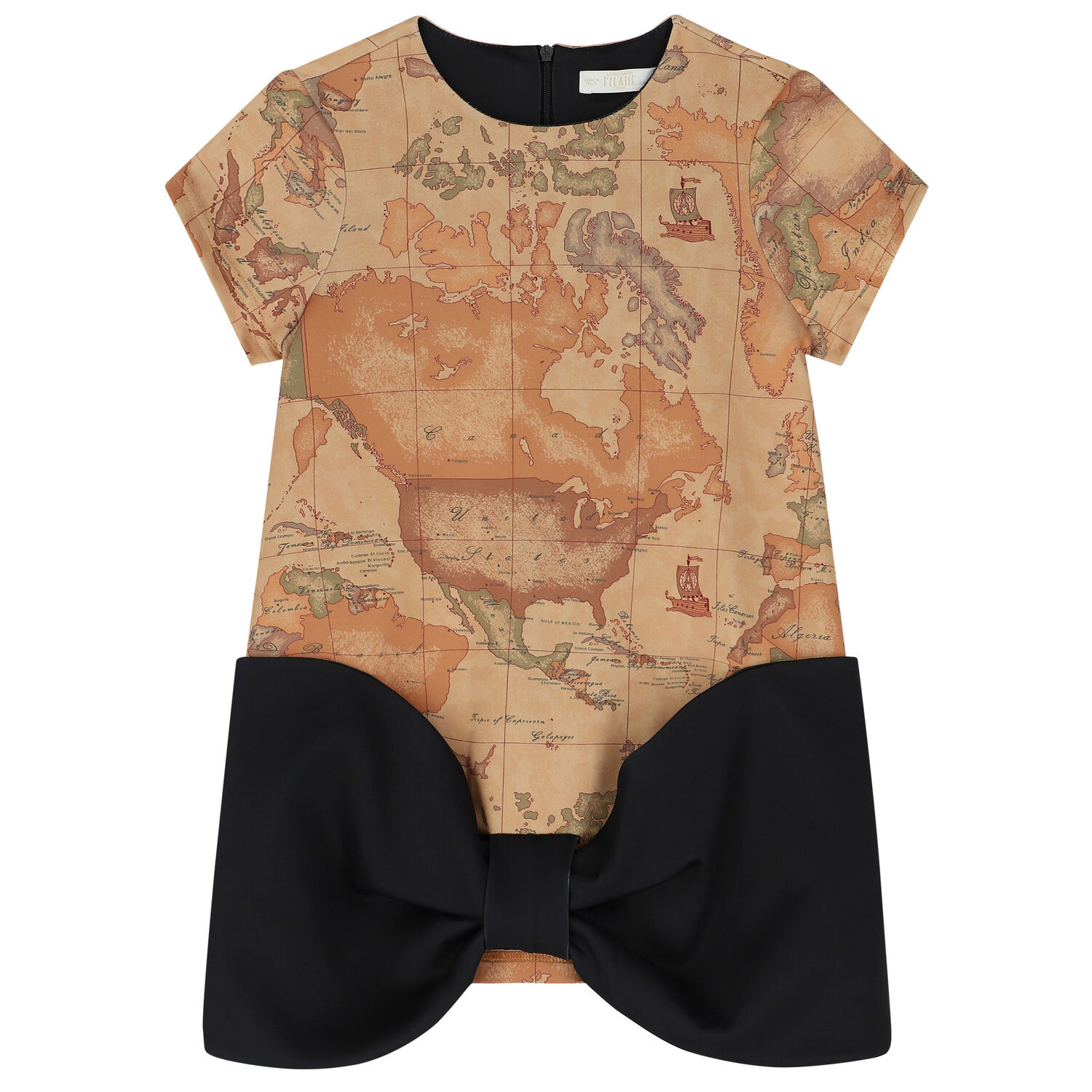 Girls Beige Geo Map Dress, 1, hi-res