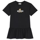 Girls Black Teddy Bear Logo Dress, 7, hi-res