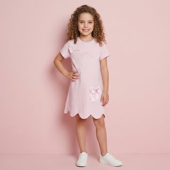 Girls Pink Logo Bow Bag Print Dress
