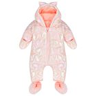Baby Girls Pink Quilted Heart Snowsuit, 1, hi-res