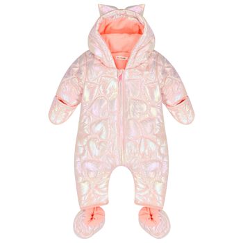 Baby Girls Pink Quilted Heart Snowsuit
