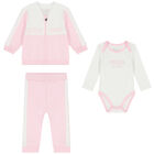 Baby Girls Pink & White Logo Tracksuit Set, 2, hi-res