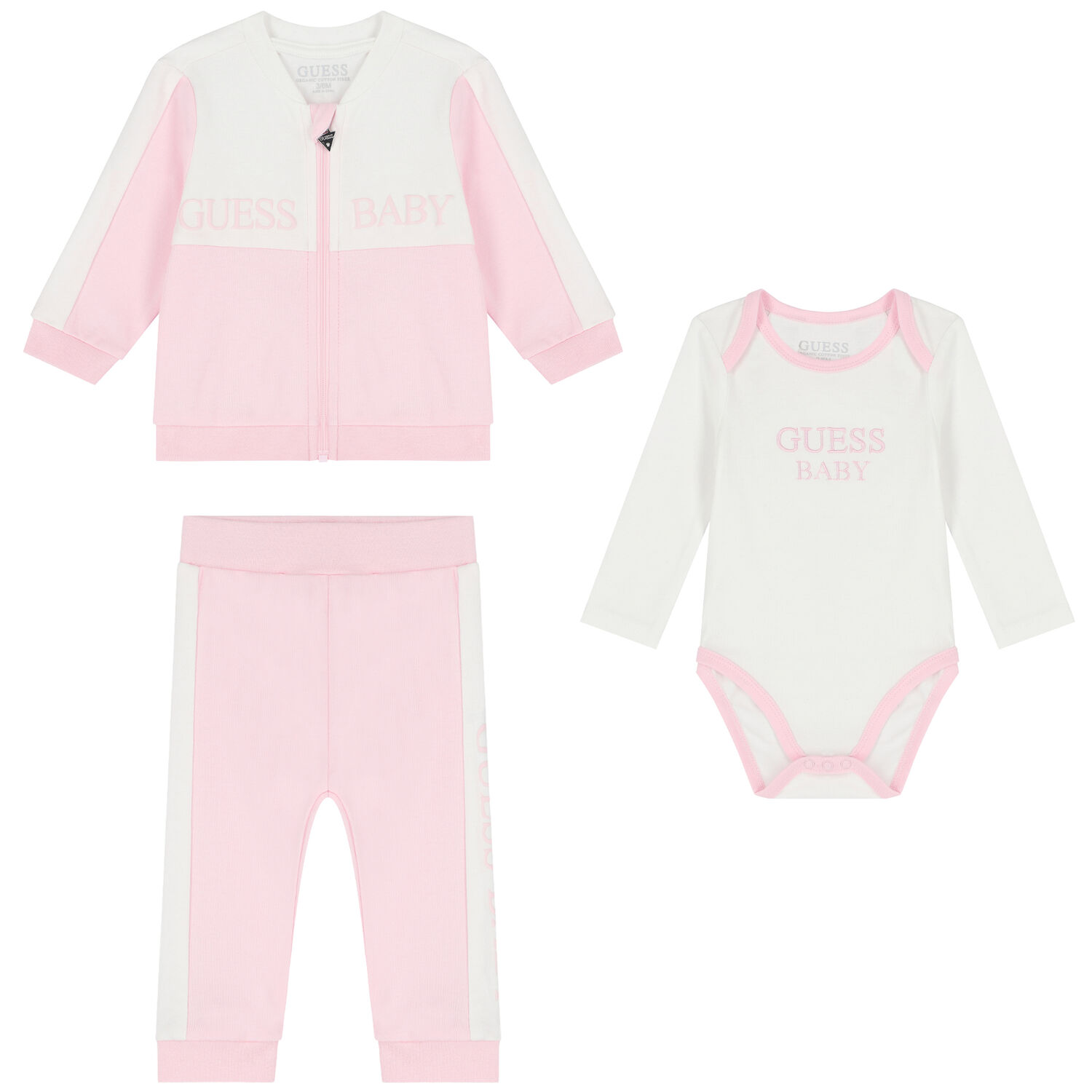 Baby Girls Pink & White Logo Tracksuit Set, 2, hi-res