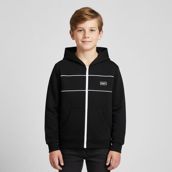 Boys Black Logo Hooded Zip Up Top