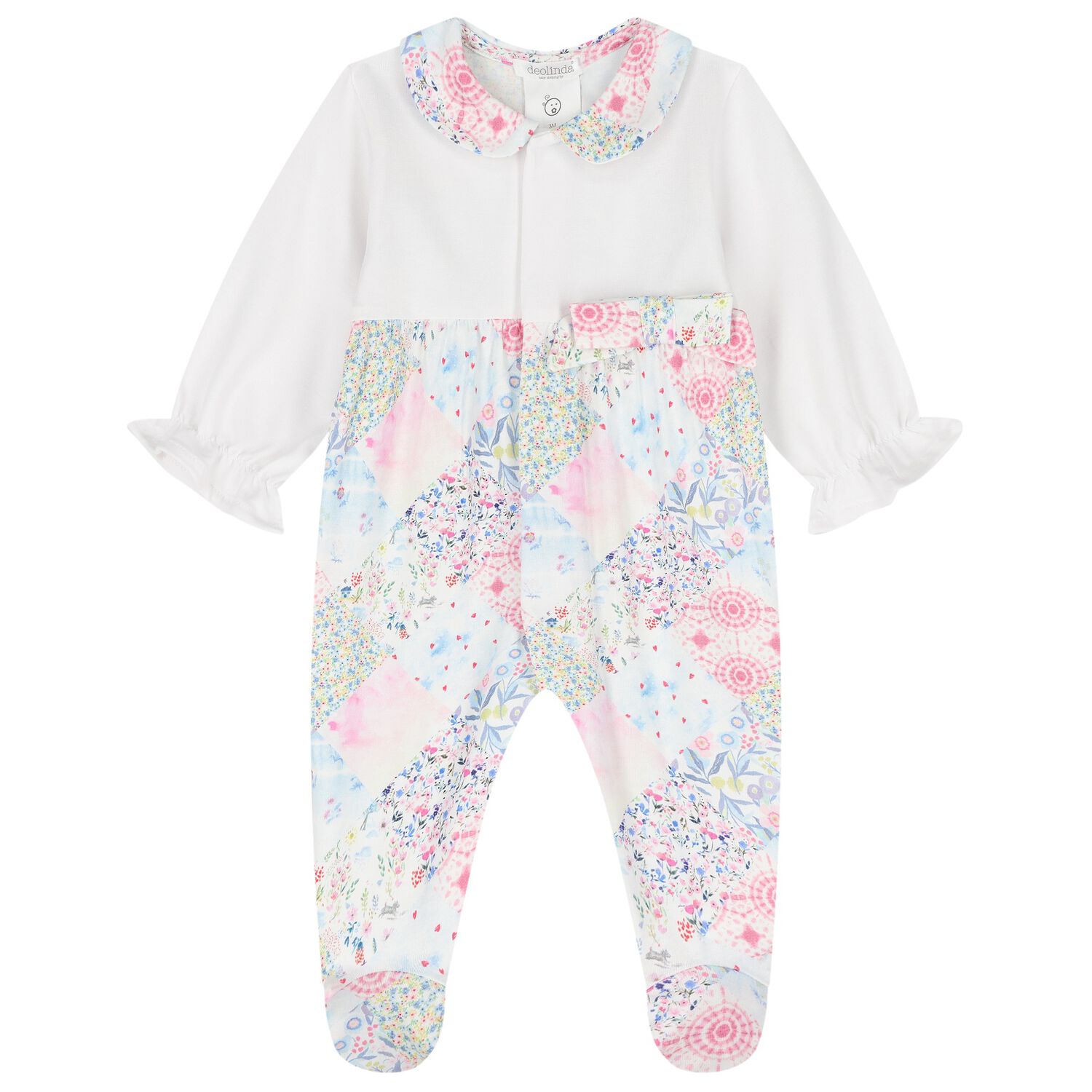 Baby Girls White & Pink Floral Babygrow, 1, hi-res