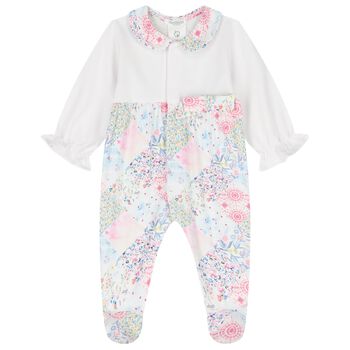 Baby Girls White & Pink Floral Babygrow