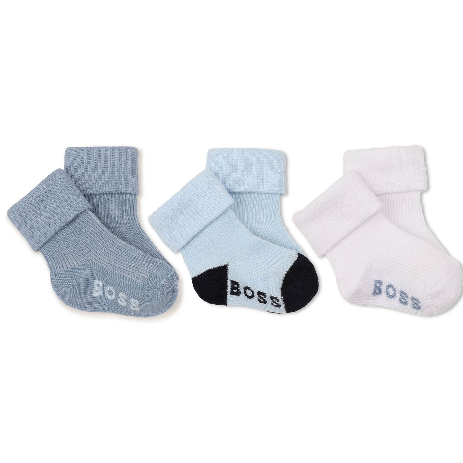 Baby Boys Blue & White Logo Socks ( 3-Pack ) , 2, hi-res