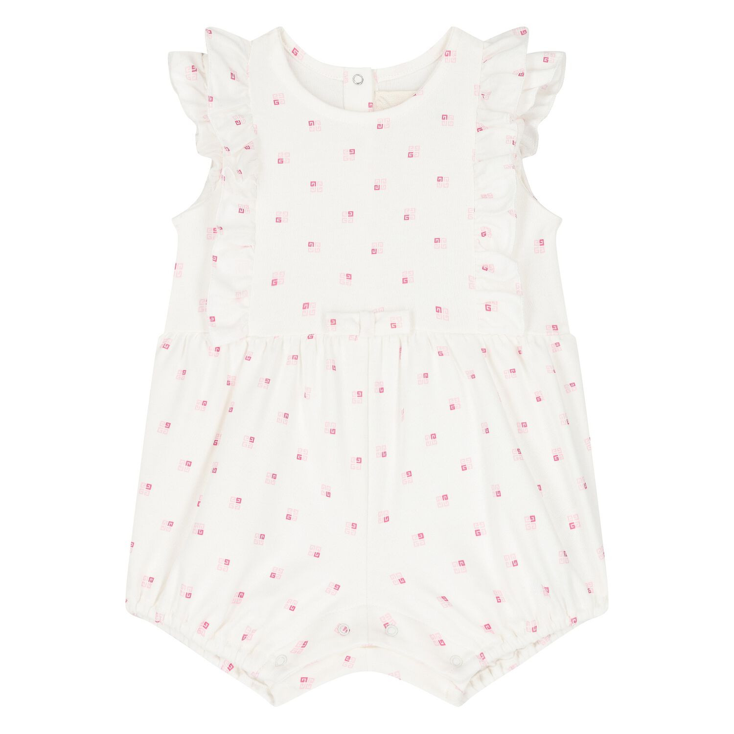 Baby Girls White & Pink Logo Romper, 1, hi-res