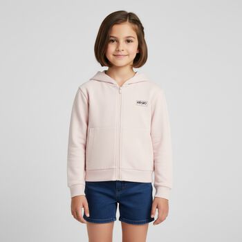 Girls Pink Logo Hooded Zip Up Top