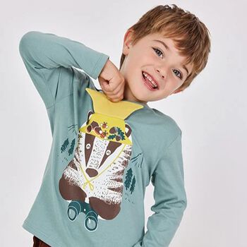 Boys Green Raccoon Long Sleeve Top