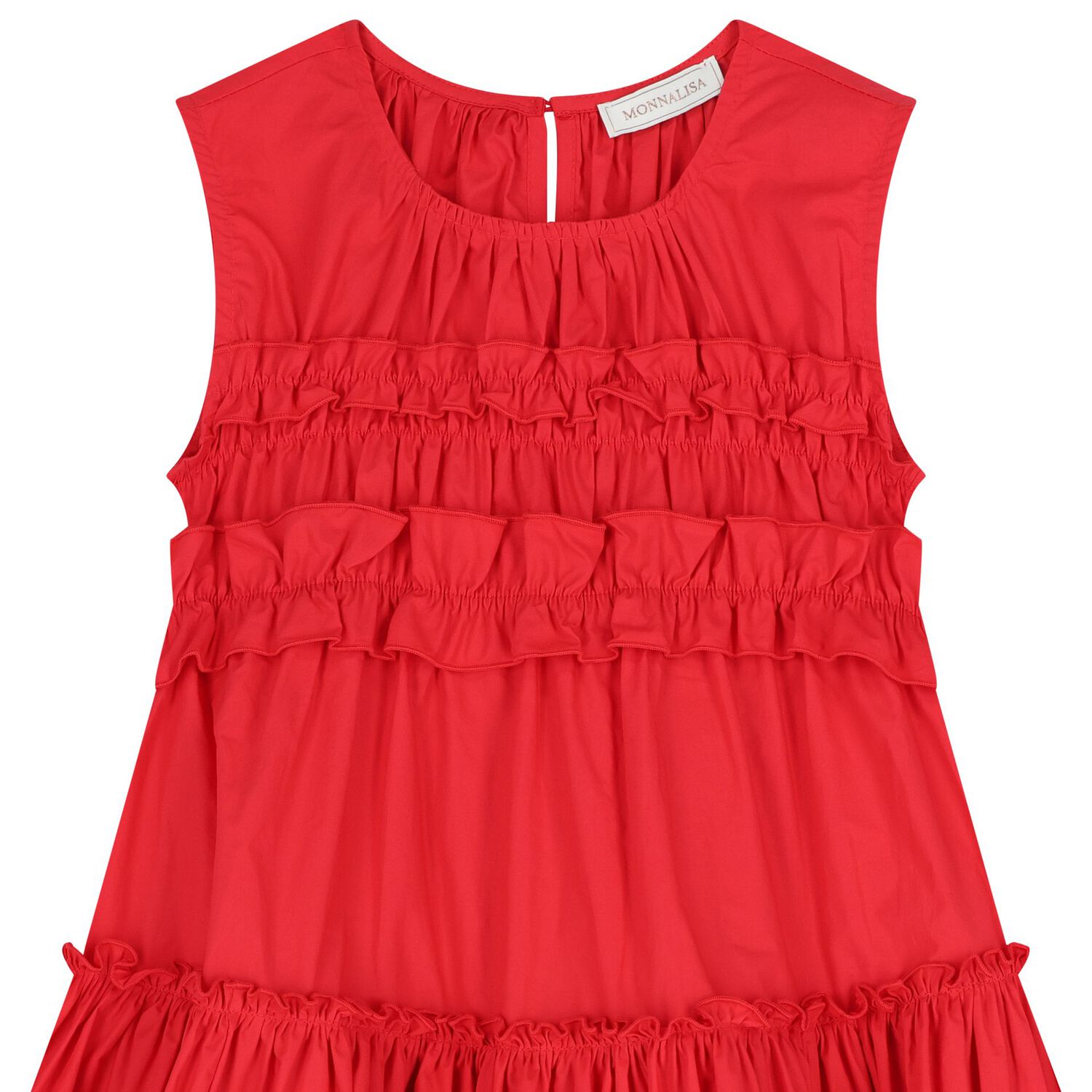 Girls Red Poplin Ruffle Dress, 3, hi-res