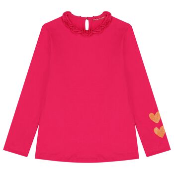 Girls Pink Glittery Hearts Long Sleeve Top