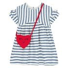 Younger Girls White & Blue Heart Dress & Bag Set, 1, hi-res
