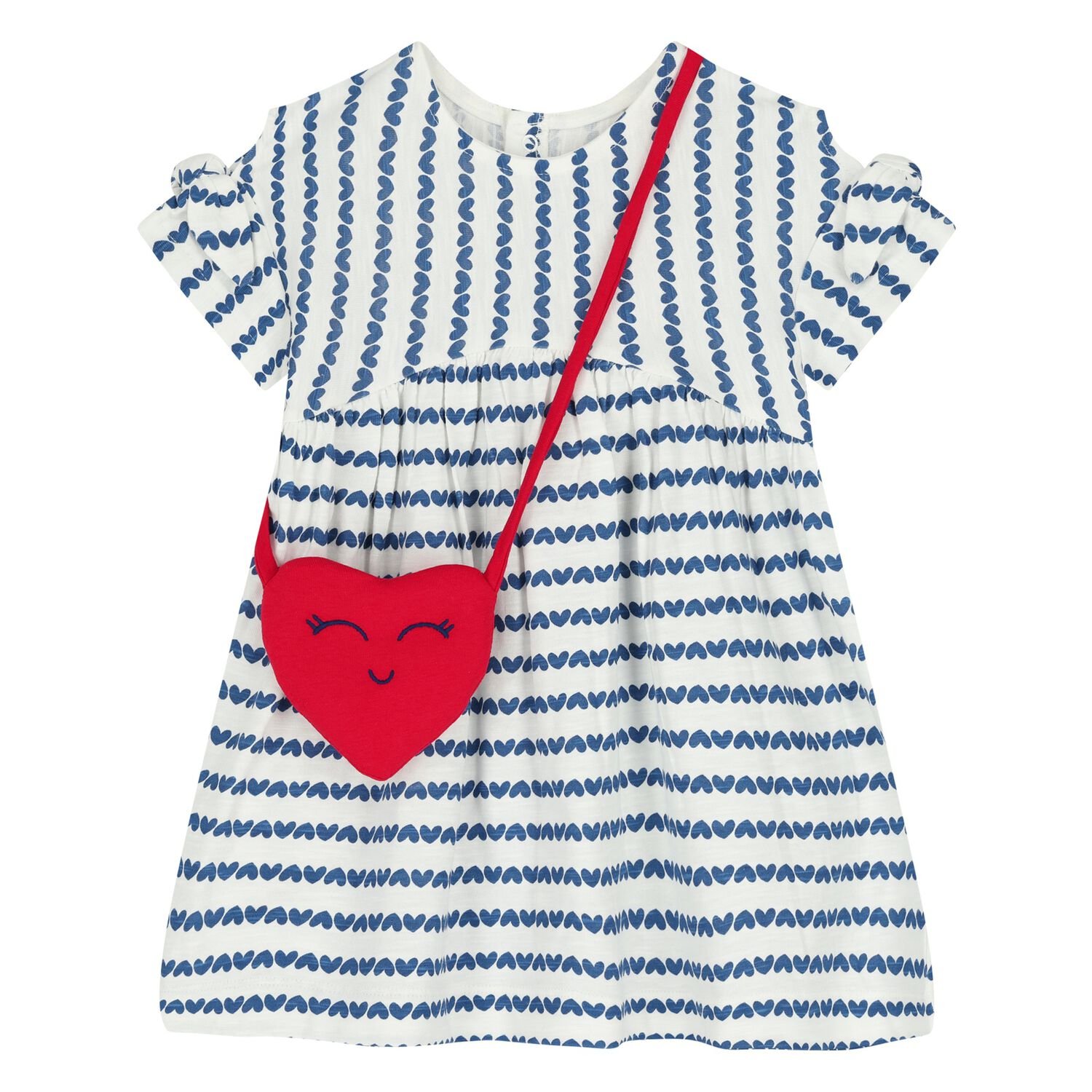 Younger Girls White & Blue Heart Dress & Bag Set, 1, hi-res