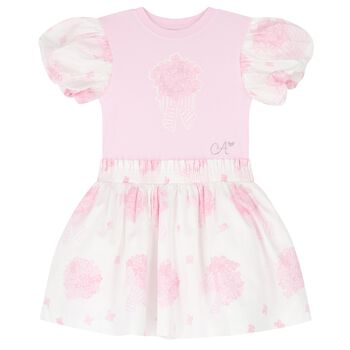 Girls Pink & White Floral Print Dress