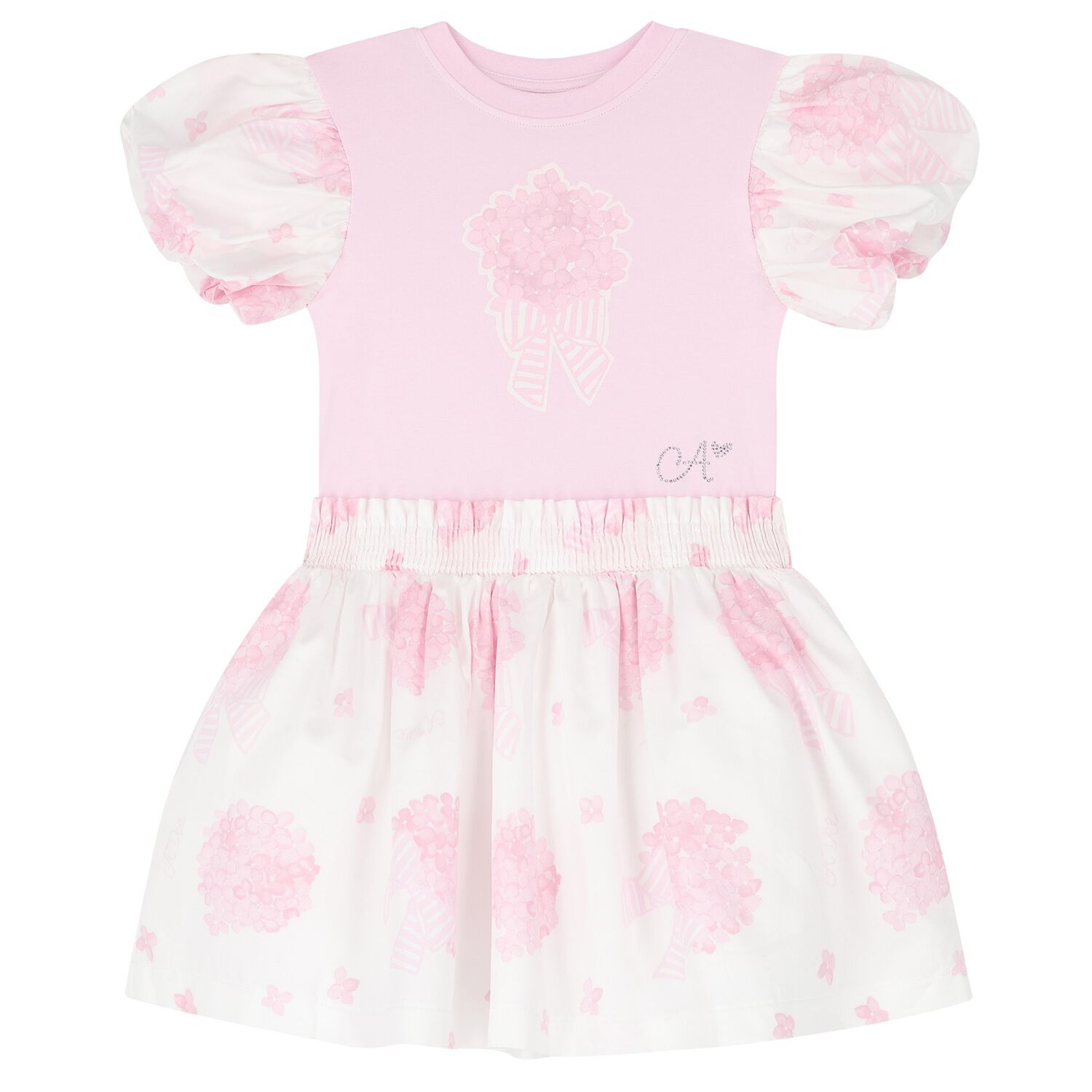 Girls Pink & White Floral Print Dress, 1, hi-res image number null