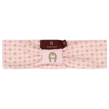 Baby Girls Pink & Gold Pima Cotton Logo Headband