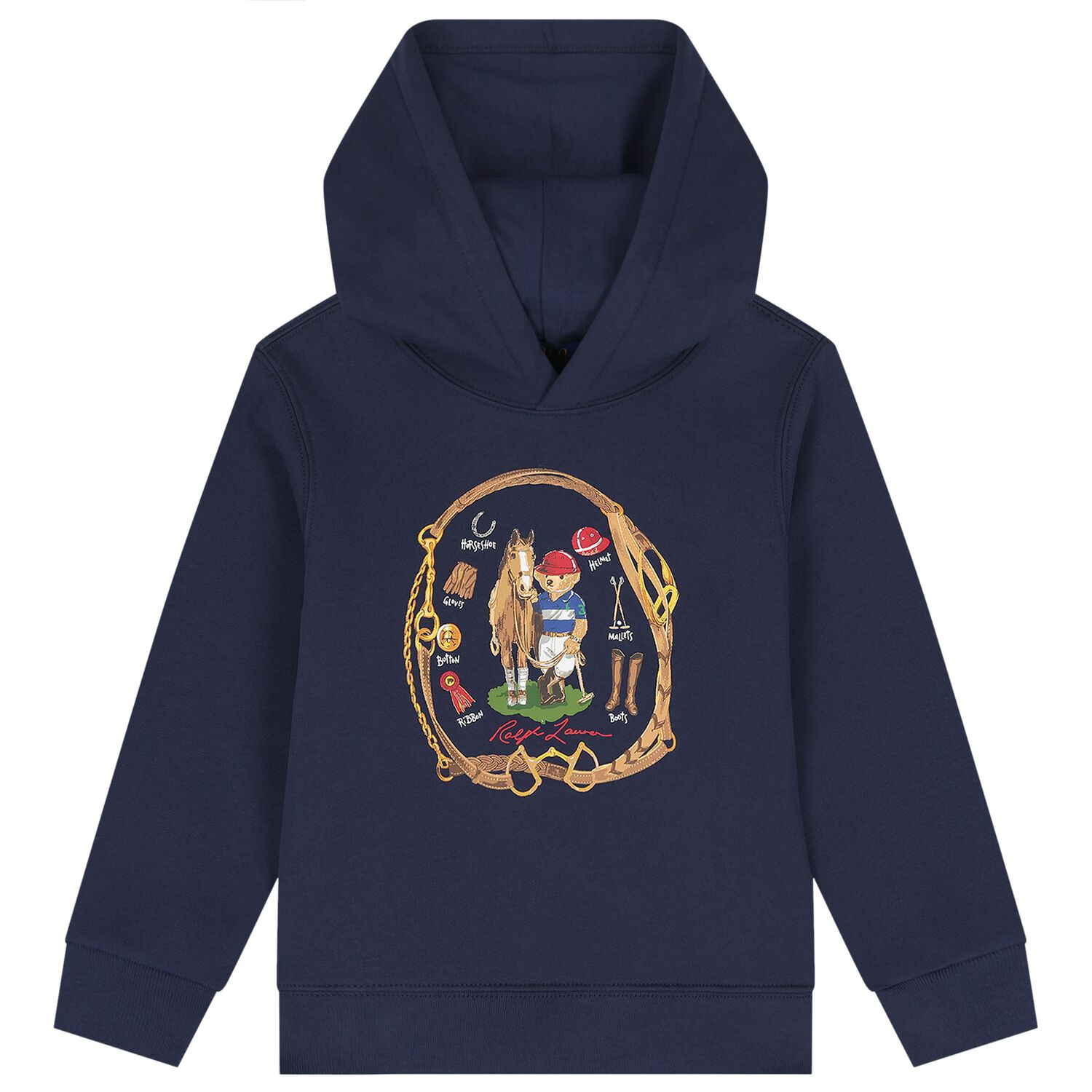 Boys Navy Blue Polo Bear Hooded Top, 1, hi-res