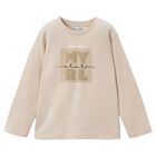 Boys Beige Logo Long Sleeve Top, 1, hi-res