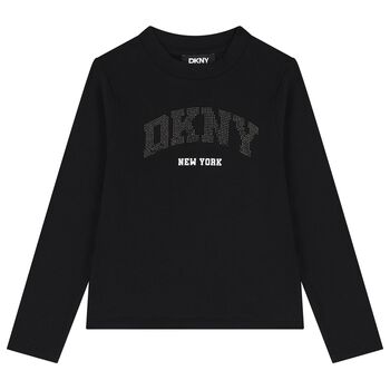 Girls Black Embellished Logo Long Sleeve Top