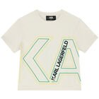 تيشيرت أولاد بالشعار باللون العاجى, 1, hi-res