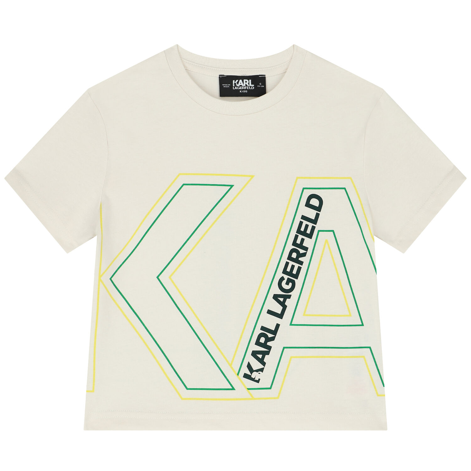 تيشيرت أولاد بالشعار باللون العاجى, 1, hi-res