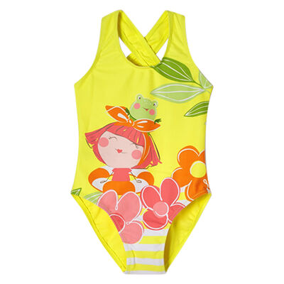 Girls Yellow Floral Swimsuit
