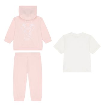 Baby Girls Pink & White Elephant Logo Tracksuit Set