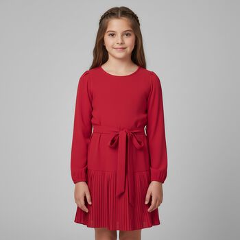 Girls Red Pleated Dress
