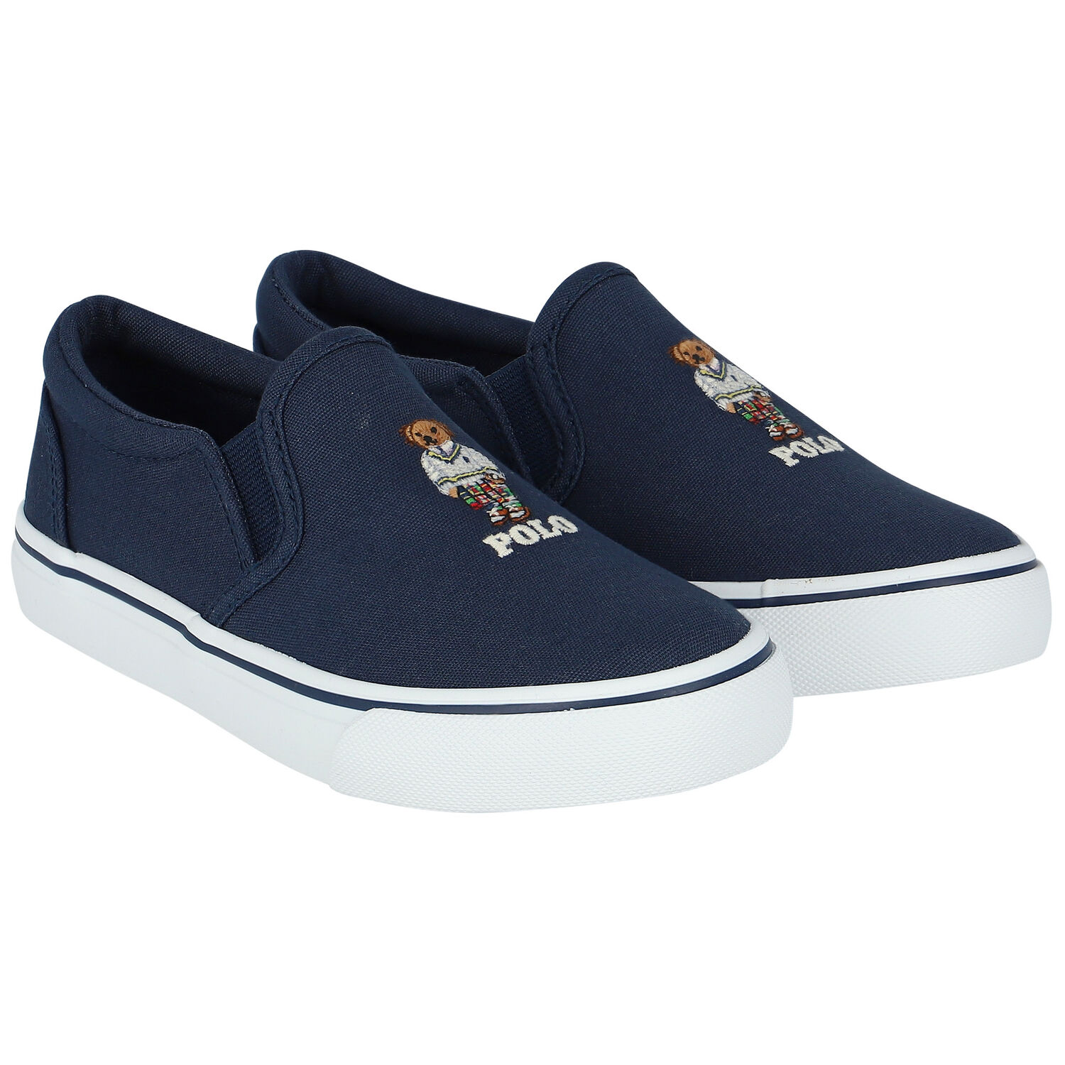 Boys Navy Polo Bear Trainers, 1, hi-res