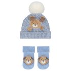 Baby Boys Blue Puppy Knitted Hat & Socks Set, 3, hi-res