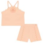 Girls Orange Flower Crepe Shorts Set, 1, hi-res