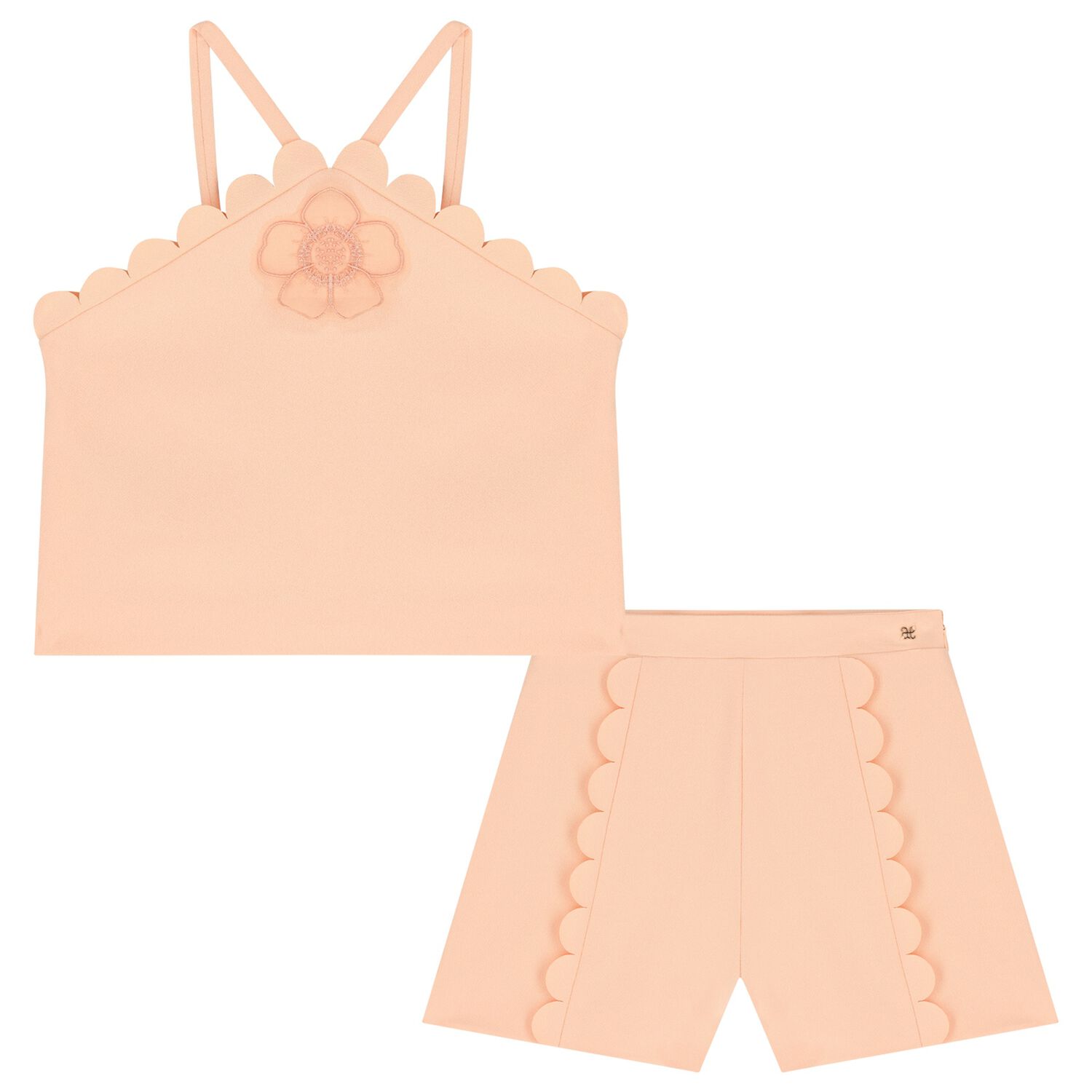 Girls Orange Flower Crepe Shorts Set, 1, hi-res