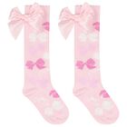 Girls Pink Satin Bow Socks, 1, hi-res