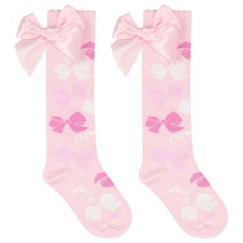 Girls Pink Satin Bow Socks
