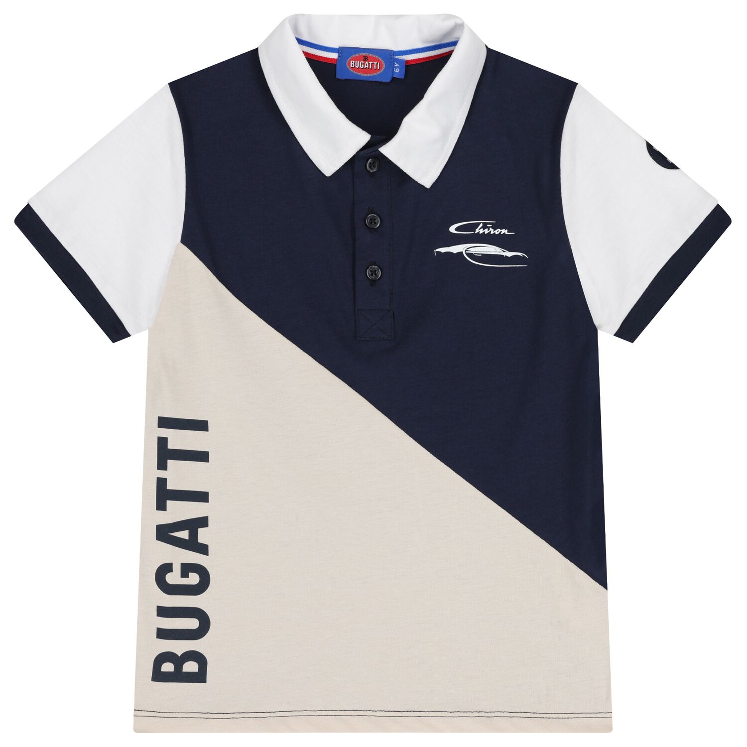 Boys Beige & Navy Blue Logo Polo Shirt, 1, hi-res