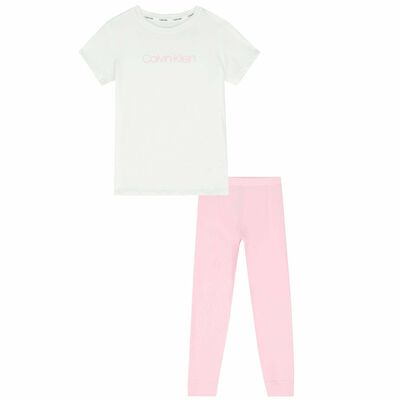 Girls White & Pink Logo Pyjamas
