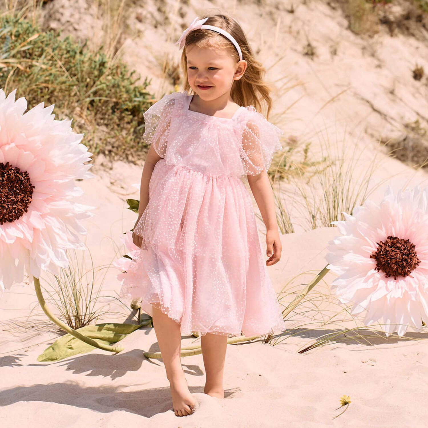 Girls Pink Tulle & Chiffon Dress, 2, hi-res image number null