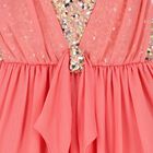 فستان شيفون مزين باللون المرجاني للبنات, 1, hi-res