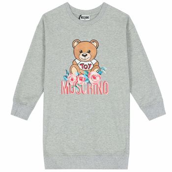 Girls Grey Teddy Logo Dress