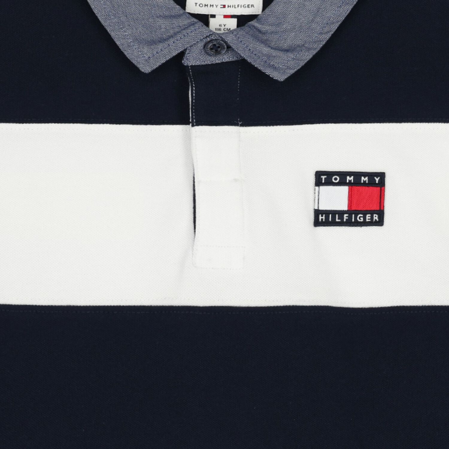 Boys Navy Blue & White Logo Striped Polo Shirt, 1, hi-res