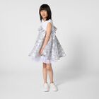Girls White & Silver Logo Sequinned Organza Dress , 1, hi-res