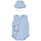 Baby Boys Blue Romper & Hat Set, 1, hi-res