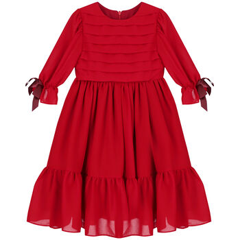 Girls Red Pleated Chiffon Dress