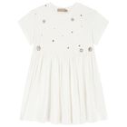 Girls White Embellished Dress, 1, hi-res