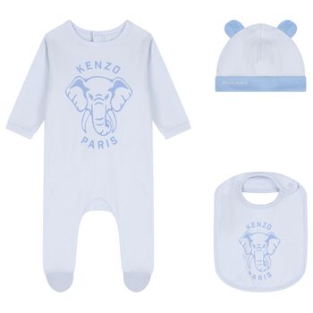 Baby Boys Blue Elephant Logo Babygrow Gift Set