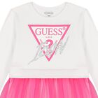 فستان بنات تول  بالشعار باللون الأبيض والوردي , 1, hi-res