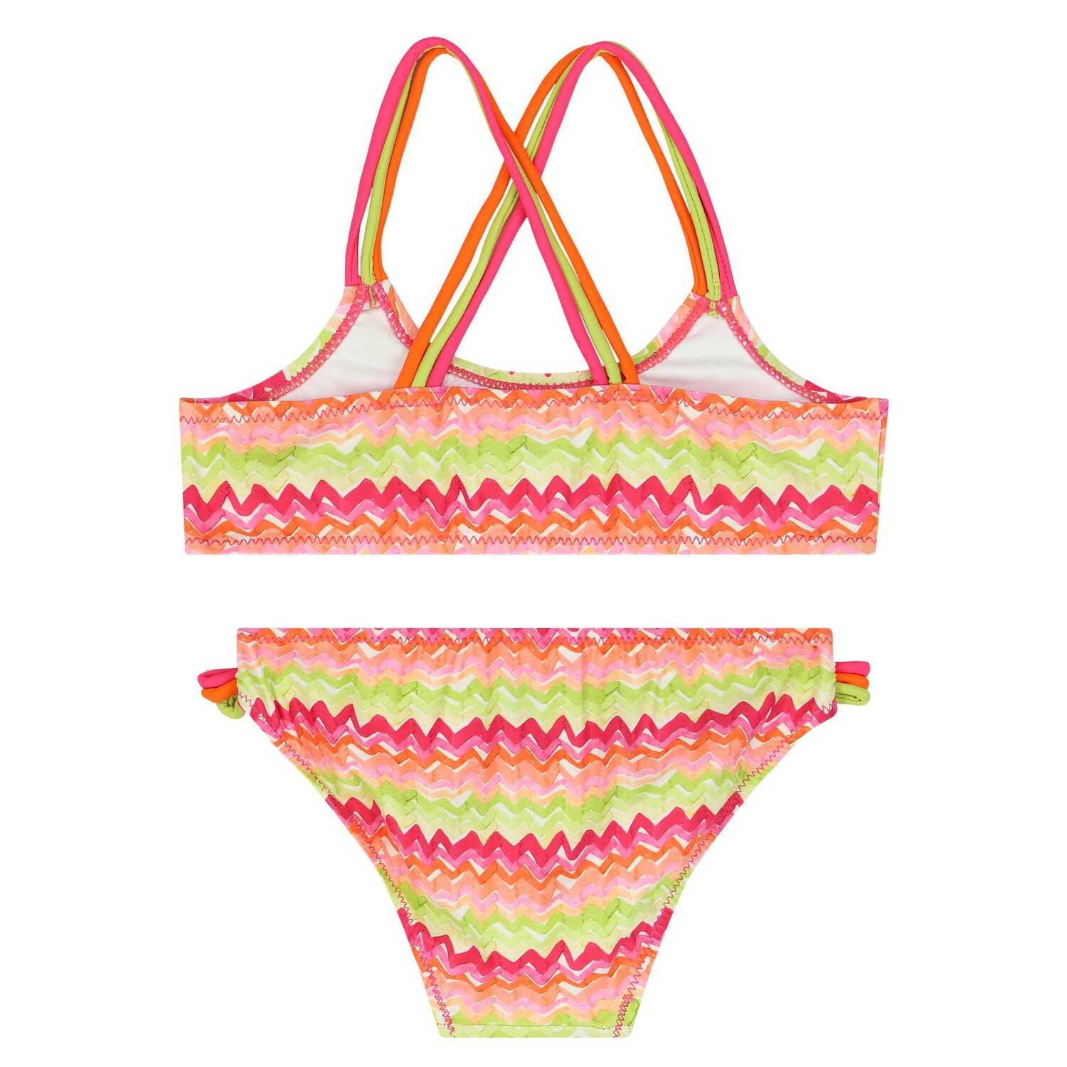 Girls Orange & Green Zig zag Bikini, 1, hi-res